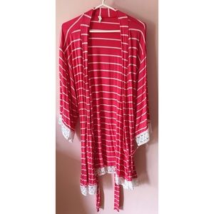 Pinkblush Striped Lace Trim Maternity Robe